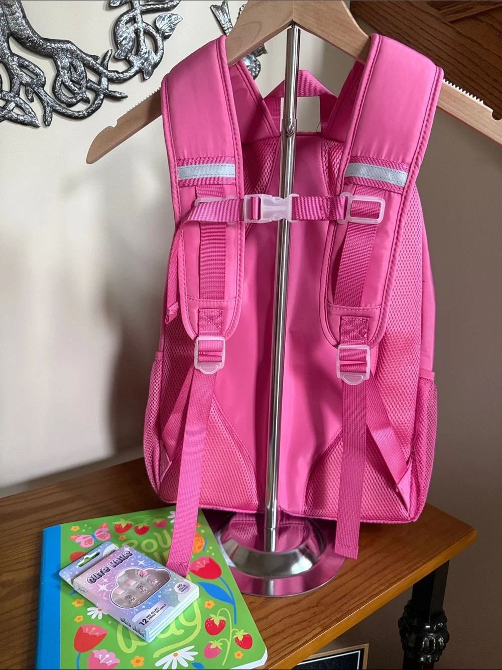 Pink Kids Backpack – Bright Pink School Bag, notebook and no glue flamingo nails
